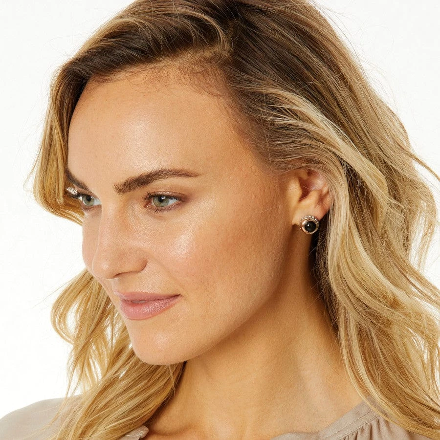 Neptune's Rings Black Agate Button Earrings - Image 3